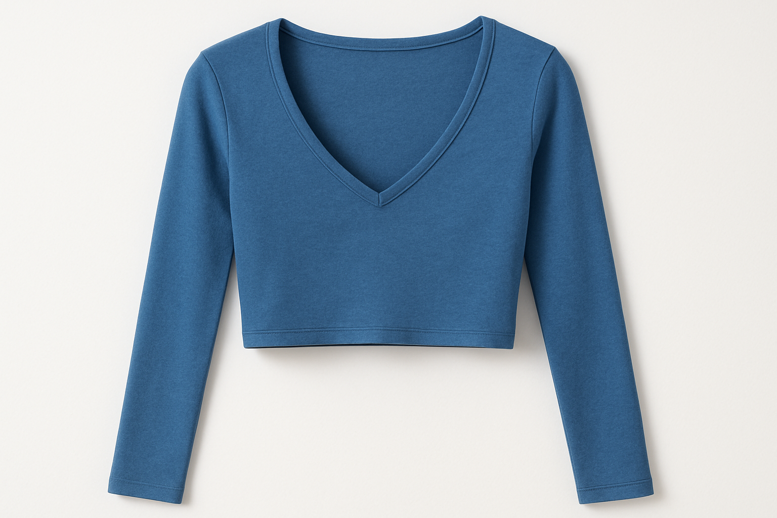 blauwe croptop met longsleave en vhals
