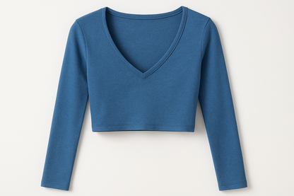 blauwe croptop met longsleave en vhals