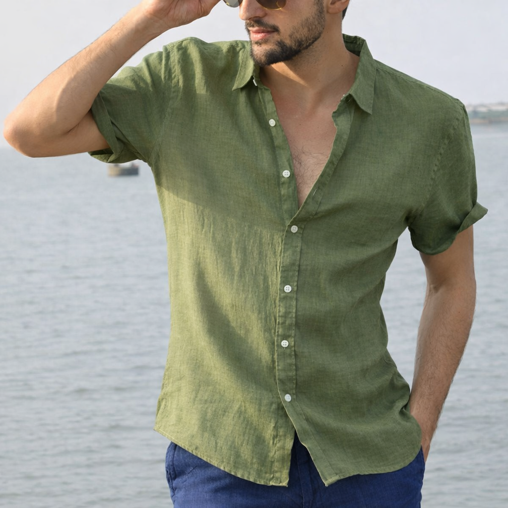 Elegante Korte linnen blousen voor Heren