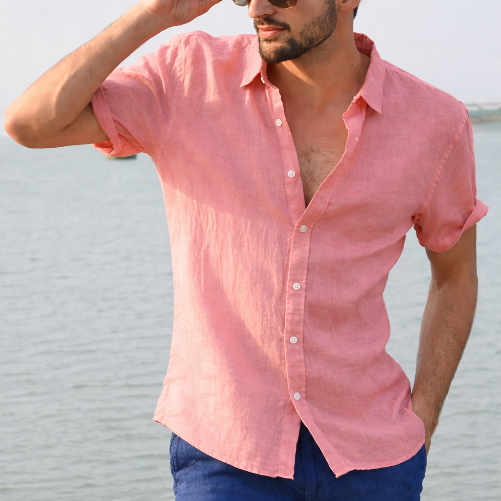 Elegante Korte linnen blousen voor Heren