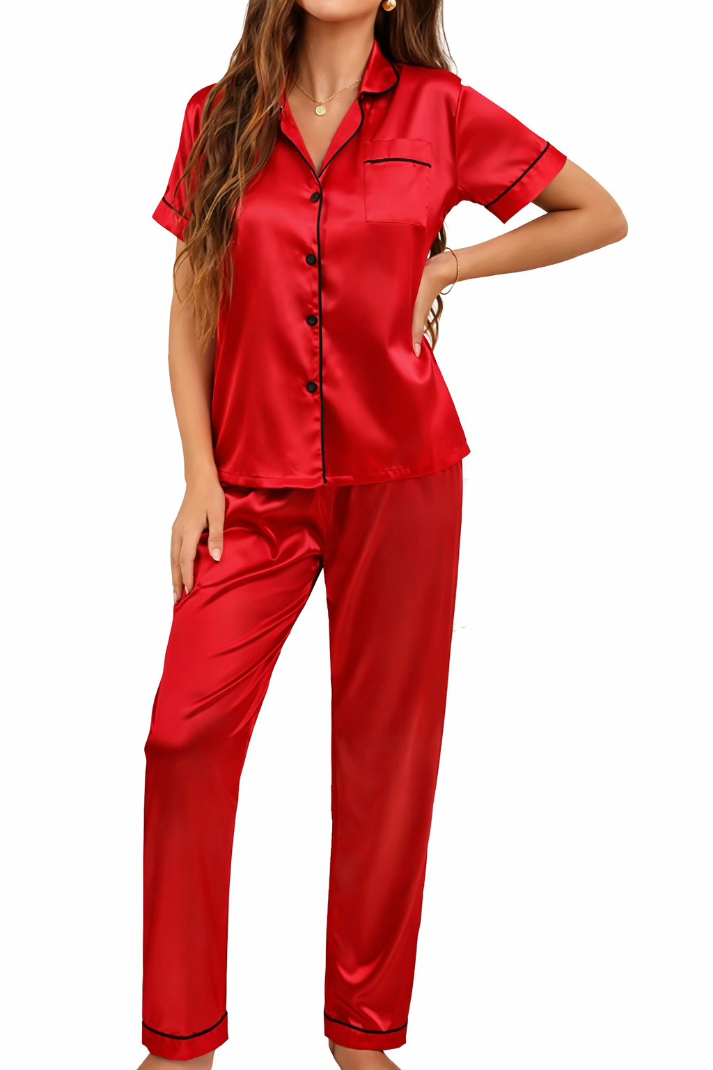 Satijnen Pyjama Set Lang Vrouwen