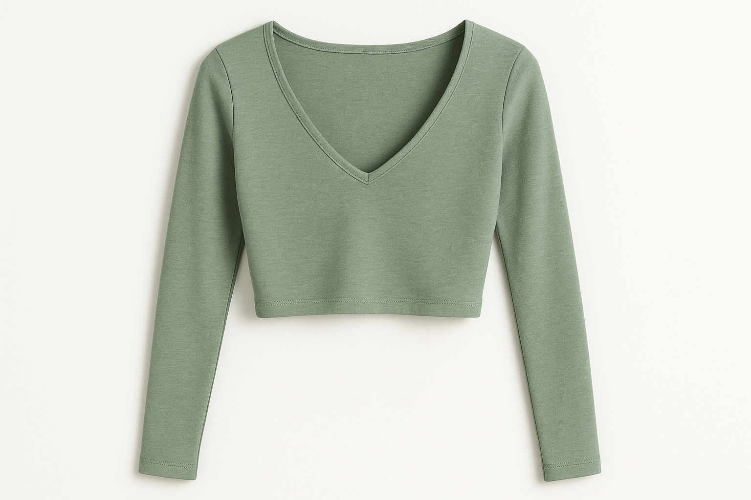 sage groene croptop met longsleave en vhals 