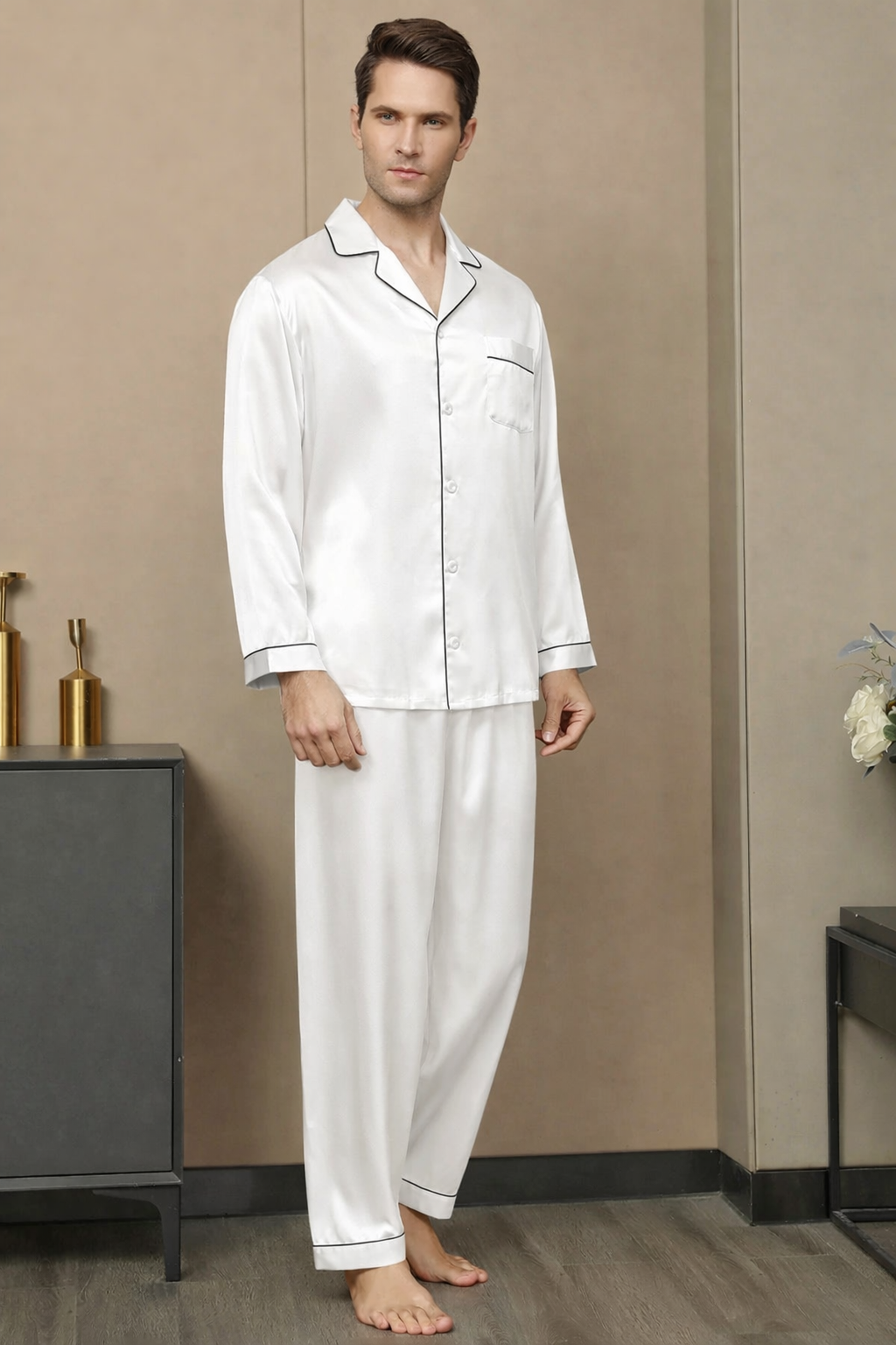 Satijnen Pyjama Lang Heren