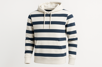 wit met marine blauw gestreepte hoodie